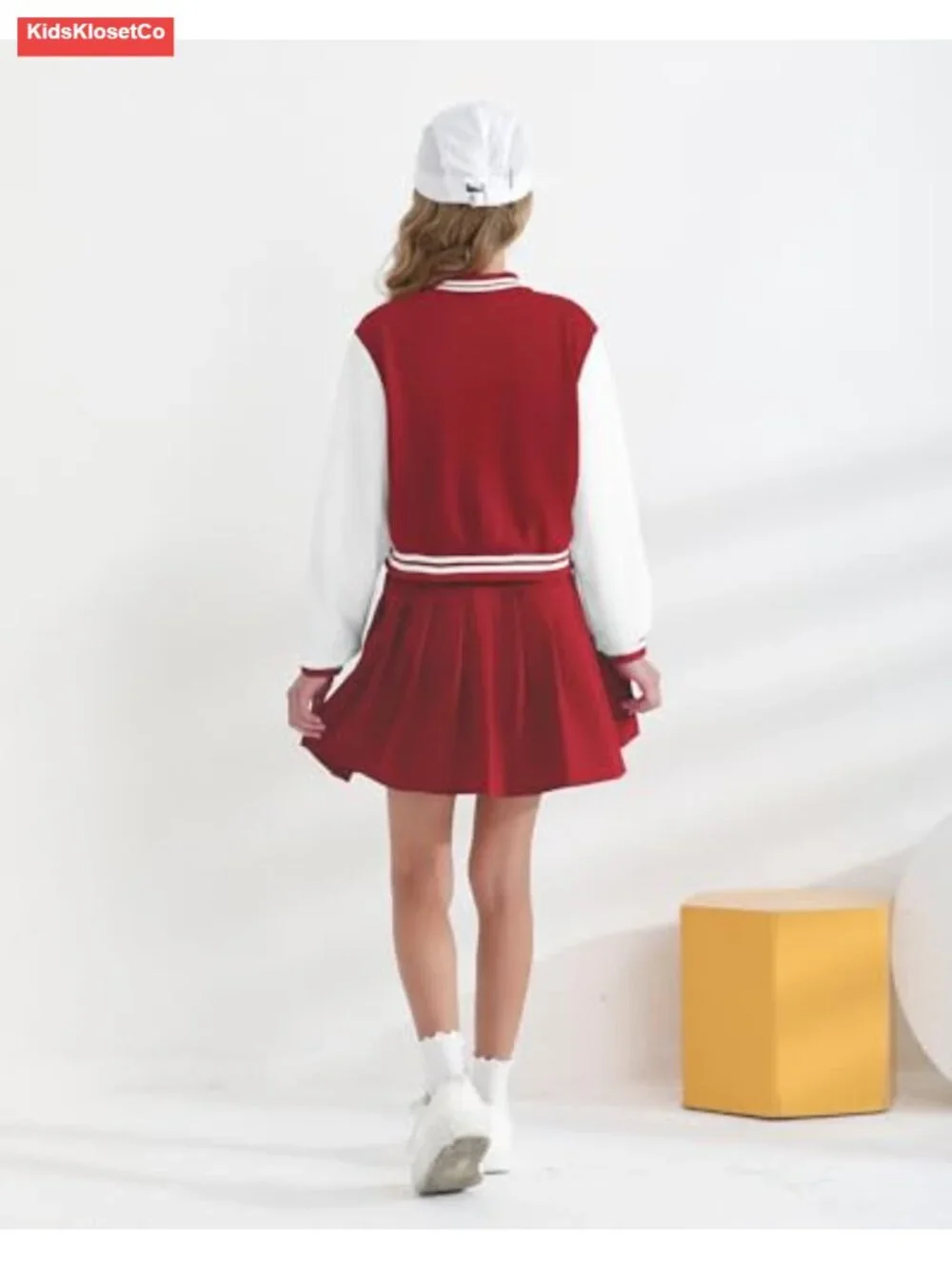Girls 2 Piece Pleated Skirt Set Long Sleeve Sweatshirt with Buckle
